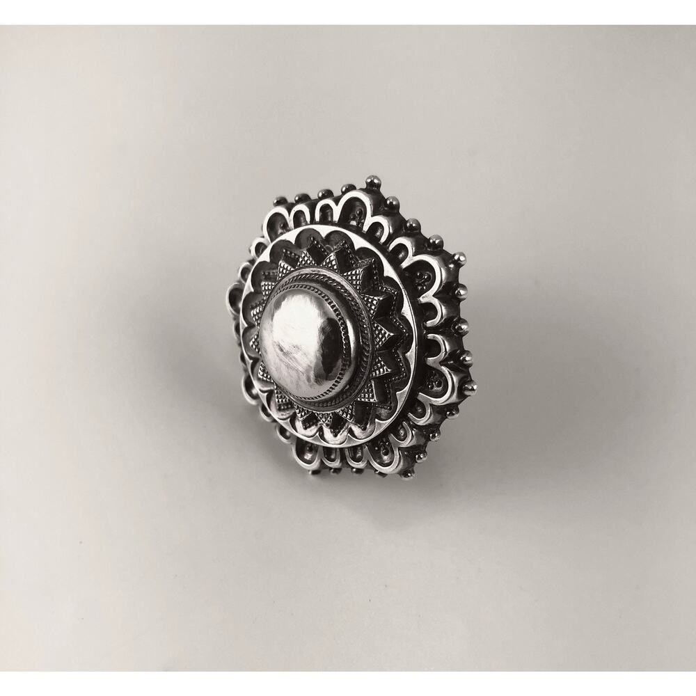 Victorian English Sterling Silver Statement Ring Hexagon